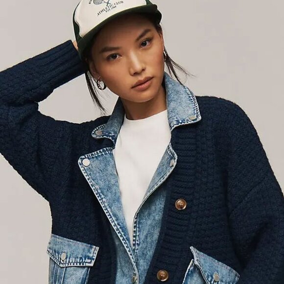 BLANKNYC Top Pick Blue Last Call Mixed Media Cardigan Sweater - Picture 2 of 4